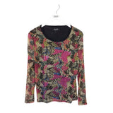 AZI NWT$78 MESH PRINT LONG SLEEVE TOP CREAM MULTI XLARGE