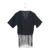 SUGARLIPS FRINGE SHORT SLEEVE EMBROIDERED TOP BLACK SMALL