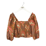 CLEOBELLA PUFF SLEEVE TOP BROWN PINK SMALL