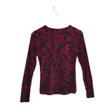 ANN TAYLOR KNIT VELVET BURNOUT LONG SLEEVE TOP BLACK RED SMALL