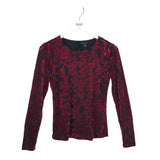ANN TAYLOR KNIT VELVET BURNOUT LONG SLEEVE TOP BLACK RED SMALL