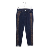 WHITE HOUSE BLACK MARKET EMBROIDERED SLIM JEANS BLUE TAN 2