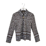 ST JOHN COUTURE ANIMAL PRINT KNIT ZIP DESIGNER CARDIGAN WHITE BROWN 8