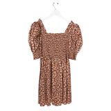 1 STATE SMOCKED PRINT PUFF SLEEVE DRESS RUST WHITE SMALL