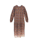 RET$348 FLORAL BRAIDED BELT MAXI DESIGNER DRESS NAVY ORANGE SMALL