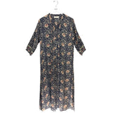 NATALIE MARTIN RET$293 FLORAL 3/4 SLEEVE MAXI DESIGNER DRESS NAVY CREAM SMALL
