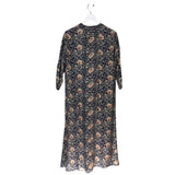 NATALIE MARTIN RET$293 FLORAL 3/4 SLEEVE MAXI DESIGNER DRESS NAVY CREAM SMALL