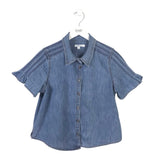CHICO'S DENIM EMBROIDERED SHORT SLEEVE BLOUSE BLUE 1