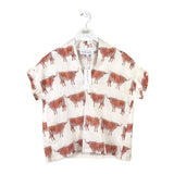 NWT$142 SHORT SLEEVE DESIGNER TOP WHITE RUST OS