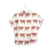 NWT$142 SHORT SLEEVE DESIGNER TOP WHITE RUST OS