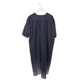 PINSTRIPE MAXI SHORT SLEEVE DESIGNER DRESS NAVY WHITE S/M