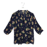 JOIE SILK FLORAL 3/4 SLEEVE DESIGNER BLOUSE NAVY CREAM SMALL