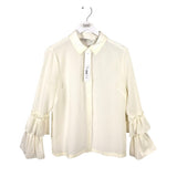 BADGLEY MISCHKA NWT$330 RUFFLE LONG SLEEVE DESIGNER BLOUSE CREAM 8