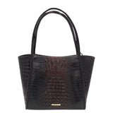 BRAHMIN LARGE CROC EMBOSSED TOTE HANDBAG BROWN BLACK 14”x12.5”x7.5