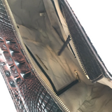 BRAHMIN LARGE CROC EMBOSSED TOTE HANDBAG BROWN BLACK 14”x12.5”x7.5