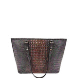 BRAHMIN CROC EMBOSSED SATCHEL HANDBAG PURPLE BROWN 14”x10”x4.5”