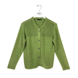 ST JOHN GLITTER KNIT LONG SLEEVE DESIGNER CARDIGAN GREEN MEDIUM