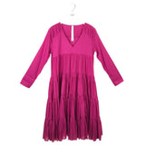RET$440 LONG SLEEVE RUFFLE MIDI DESIGNER DRESS MAGENTA MEDIUM
