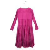 RET$440 LONG SLEEVE RUFFLE MIDI DESIGNER DRESS MAGENTA MEDIUM