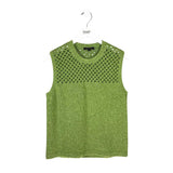 ST JOHN GLITTER KNIT SLEEVELESS DESIGNER SWEATER GREEN MEDIUM