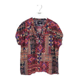 JOHNNY WAS PRINT CAP SLEEVE DESIGNER TOP MULTI MEDIUM