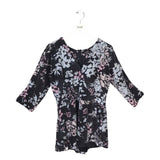 RET$238 SILK FLORAL LONG SLEEVE DESIGNER ROMPER BLACK SKY MEDIUM