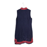 STS SAIL TO SABLE RET$190 LINEN RICKRACK TRIM SLEEVELESS DESIGNER DRESS NAVY CORAL NAVY CORAL
