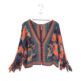FREE PEOPLE PRINT LONG SLEEVE BLOUSE MULTI SMALL