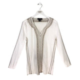 KAREN KANE EMBROIDERED TUNIC TOP WHITE BROWN XS