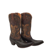 LUCCHESE TOOLED WESTERN STUDS BOOTS BROWN TAN 9