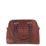 BRAHMIN CROC EMBOSSED SATCHEL HANDBAG BROWN BLACK 11”x9.5”x5.5”