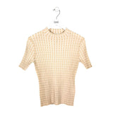 LAFAYETTE 148 RIB KNIT SHORT SLEEVE DESIGNER TOP CREAM MEDIUM