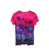 JOHNNY WAS FLORAL TEE DESIGNER TOP PINK BLUE SMALL