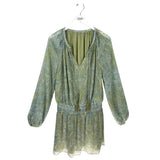 RAMY BROOK LONG SLEEVE MINI DESIGNER DRESS GREEN YELLOW MEDIUM