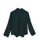 TRINA TURK HALF ZIP TAB SLEEVE DESIGNER TOP HUNTER GREEN LARGE