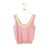 ST JOHN KNIT TANK DESIGNER TOP PINK CREAM MEDIUM