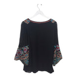 VINTAGE COLLECTION EMBROIDERED FLARE SLEEVE TOP BLACK TEAL SMALL