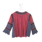 FREE PEOPLE 3/4 SLEEVE EMBROIDERED TOP RED BLACK SP