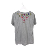 JOHNNY WAS EMBROIDERED TEE DESIGNER TOP GREY MULTI MEDIUM