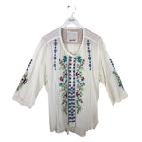 3J WORKSHOP EMBROIDERED 3/4 SLEEVE DESIGNER TOP TEAL MULTI XLARGE