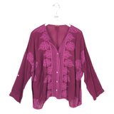 JOHNNY WAS EMBROIDERED LONG SLEEVE DESIGNER BLOUSE FUCHSIA LARGE