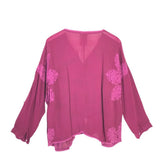 JOHNNY WAS EMBROIDERED LONG SLEEVE DESIGNER BLOUSE FUCHSIA LARGE