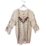 3J WORKSHOP EMBROIDERED 3/4 SLEEVE DESIGNER TOP CREAM RED XLARGE