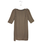PRINT 3/4 SLEEVE DRESS BLACK GOLD MEDIUM