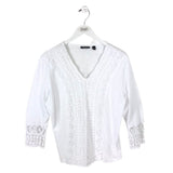 ONQUE LACE TRIM 3/4 SLEEVE TOP WHITE LARGE
