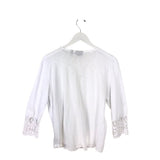 ONQUE LACE TRIM 3/4 SLEEVE TOP WHITE LARGE