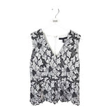 WHITE HOUSE BLACK MARKET EMBROIDERED PEPLUM SLEEVELESS TOP BLACK WHITE 10