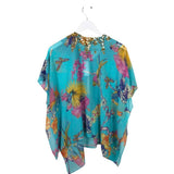 ETRO SILK BEADED FLORAL PONCHO STYLE DESIGNER TOP TURQUOISE GOLD OS