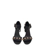 CECELIA RET$199 LEATHER STUDDED BLOCK HEEL SHOES BLACK BRASS 7.5