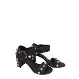 CECELIA RET$199 LEATHER STUDDED BLOCK HEEL SHOES BLACK BRASS 7.5